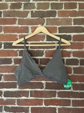 Pact Triangle Lace Organic Cotton Bralette in Grey, NWT, size XL